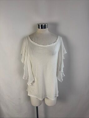 ANTHROPOLOGIE WHITE RUFFLE SLEEVE TOP
